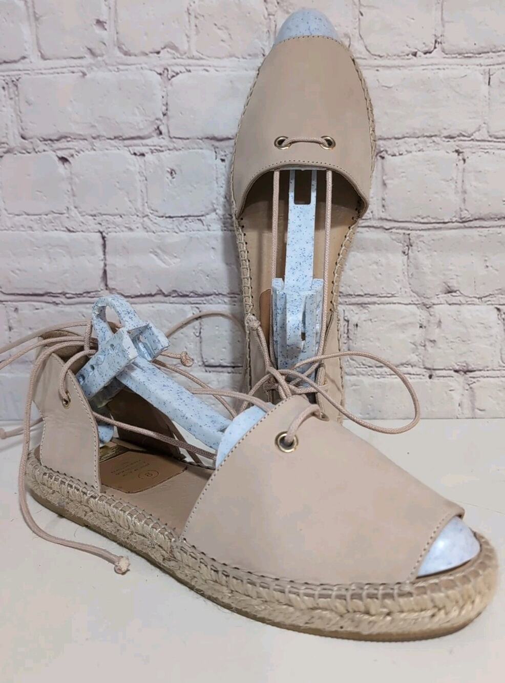 KANNA Beige Suede Lace Up Espadrilles Peep Toe Sling Back Size 8 Anthropologie